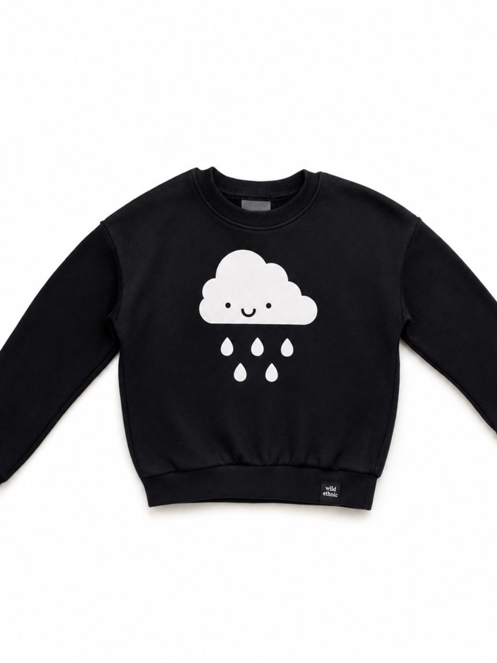 Kids Black Pullover Sweatshirt with Happy Cloud Graphic